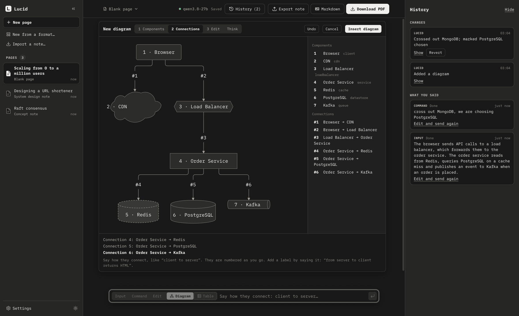 The diagram builder in the dark theme
