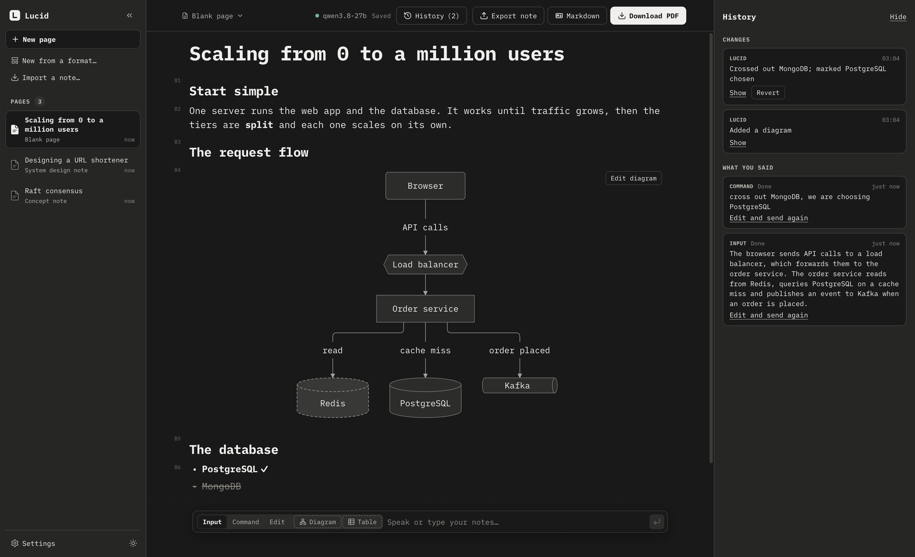 The Lucid window in the dark theme